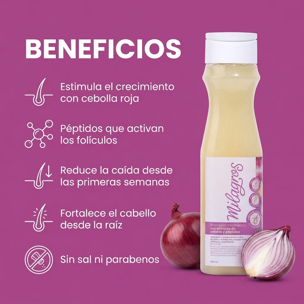 Shampoo Crecimiento con Cebolla y Péptidos Milagros 450ml