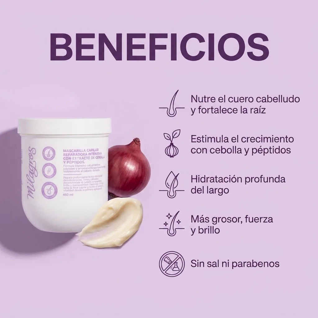 Mascarilla de crecimiento con cebolla y péptidos Milagros x450ml