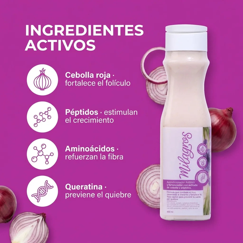Acondicionador de crecimiento con cebolla y péptidos Milagros x450ml