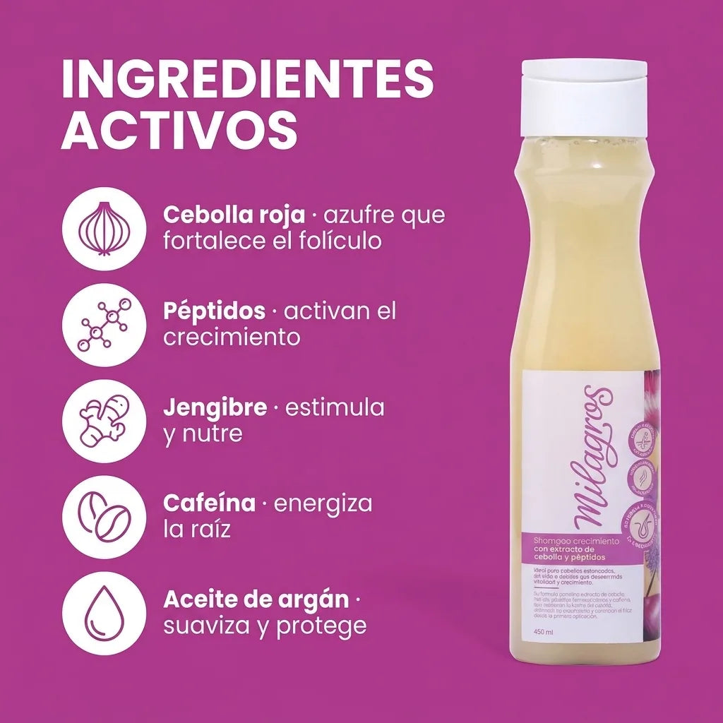 Shampoo de crecimiento con cebolla y péptidos Milagros x450ml