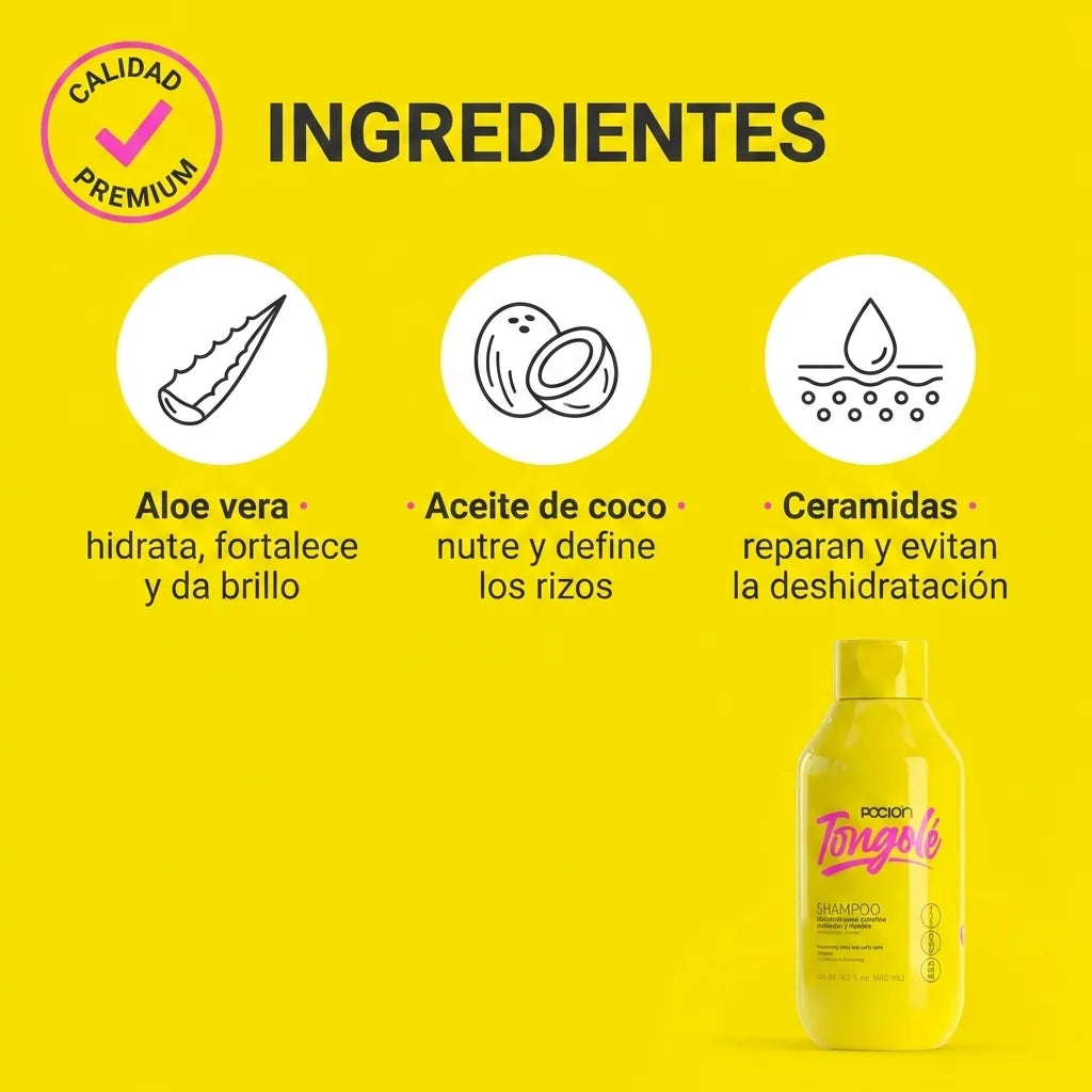 Shampoo Poción Tongolé Rizos x440ml para cabello rizado