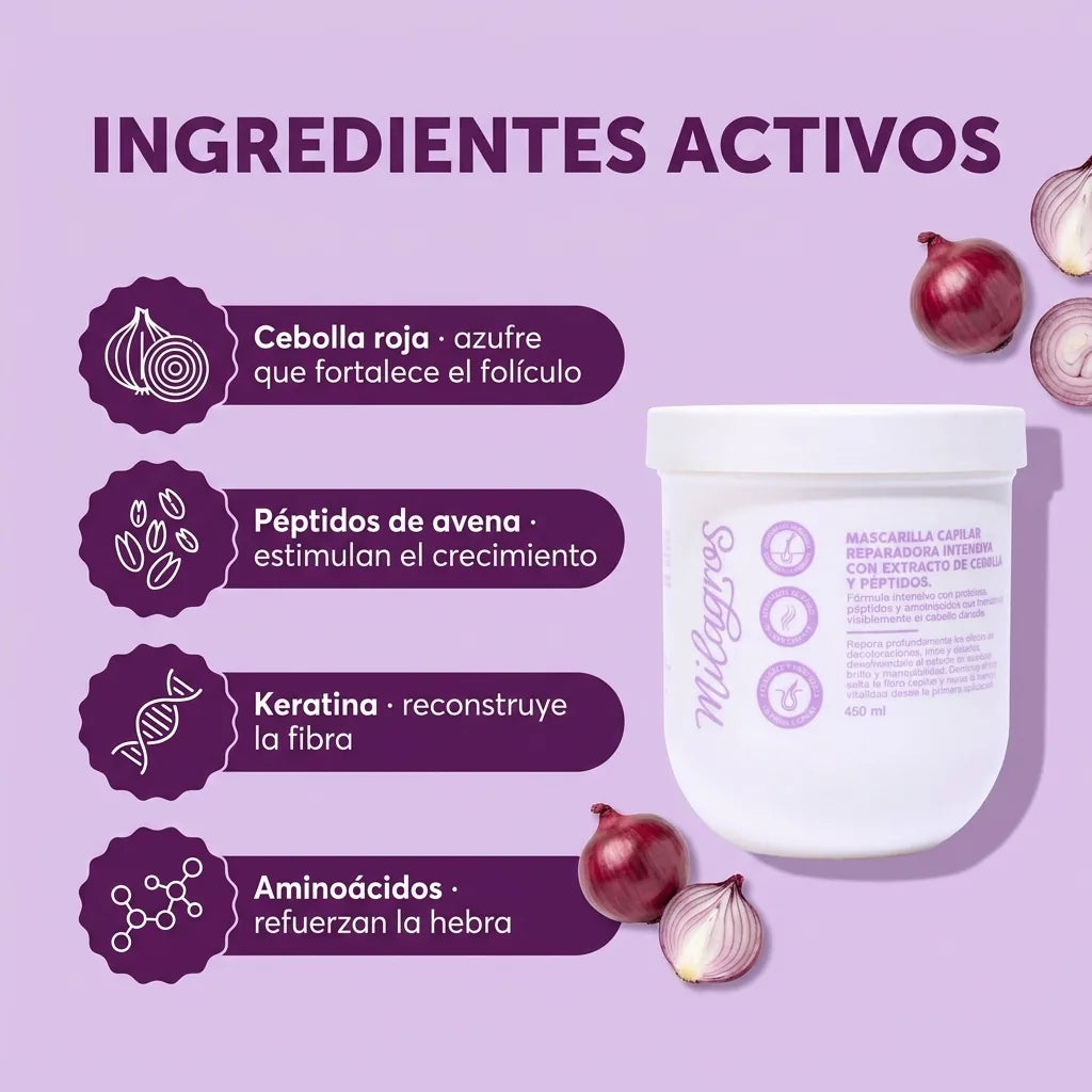 Mascarilla de crecimiento con cebolla y péptidos Milagros x450ml