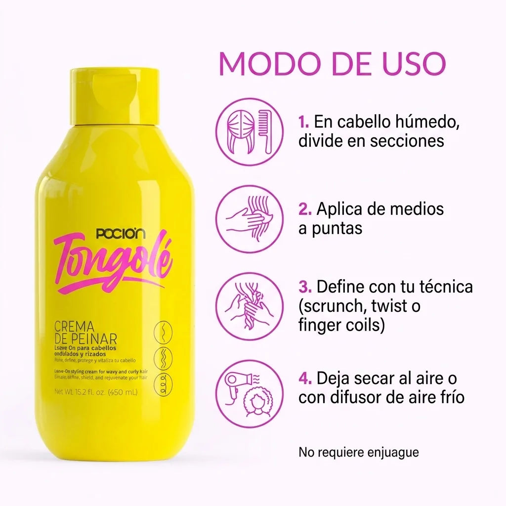 Leave on Poción Tongolé Rizos x440ml para definición de rizos