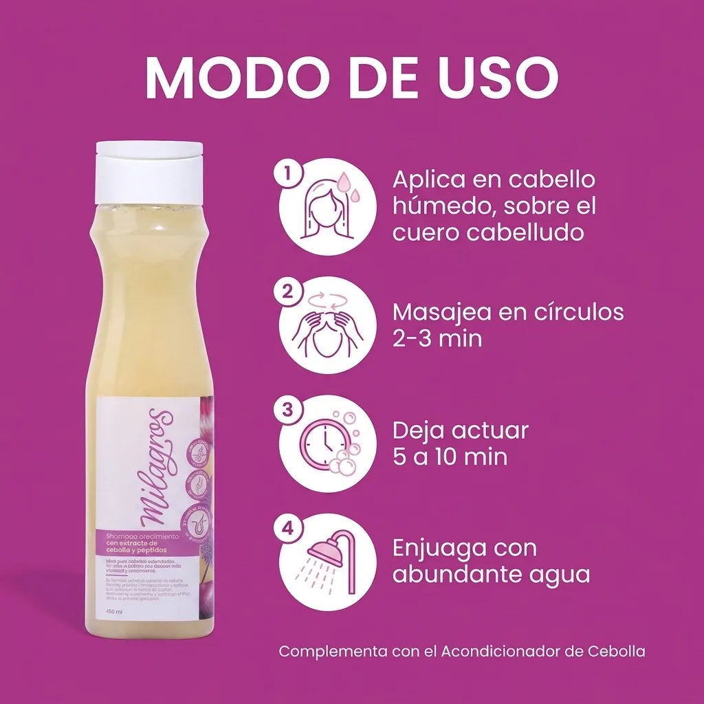 Shampoo de crecimiento con cebolla y péptidos Milagros x450ml