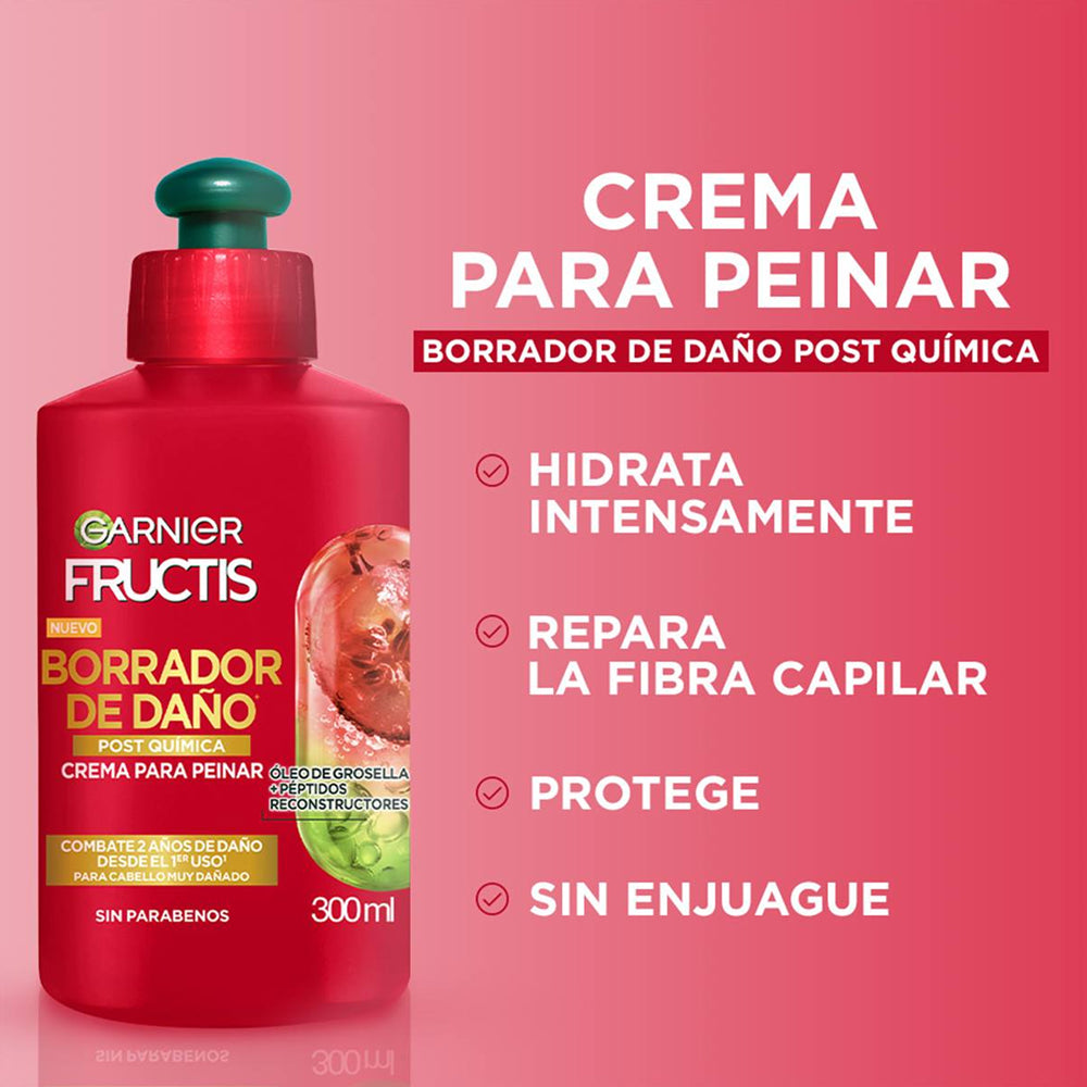Crema Para Peinar Fructis Garnier Borrador De Daño Post Quimica 300ml